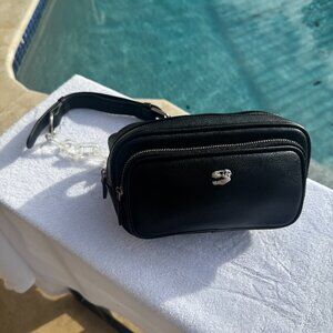 Little Rooms Rare T-Rex Dinosaur Skull Accent Faux Black Leather Waist Fanny Pac